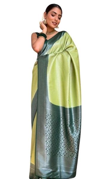 Mayawye Women's Silk Printed Saree With Unstitched Blouse 5.5Mtr (Sea Green)