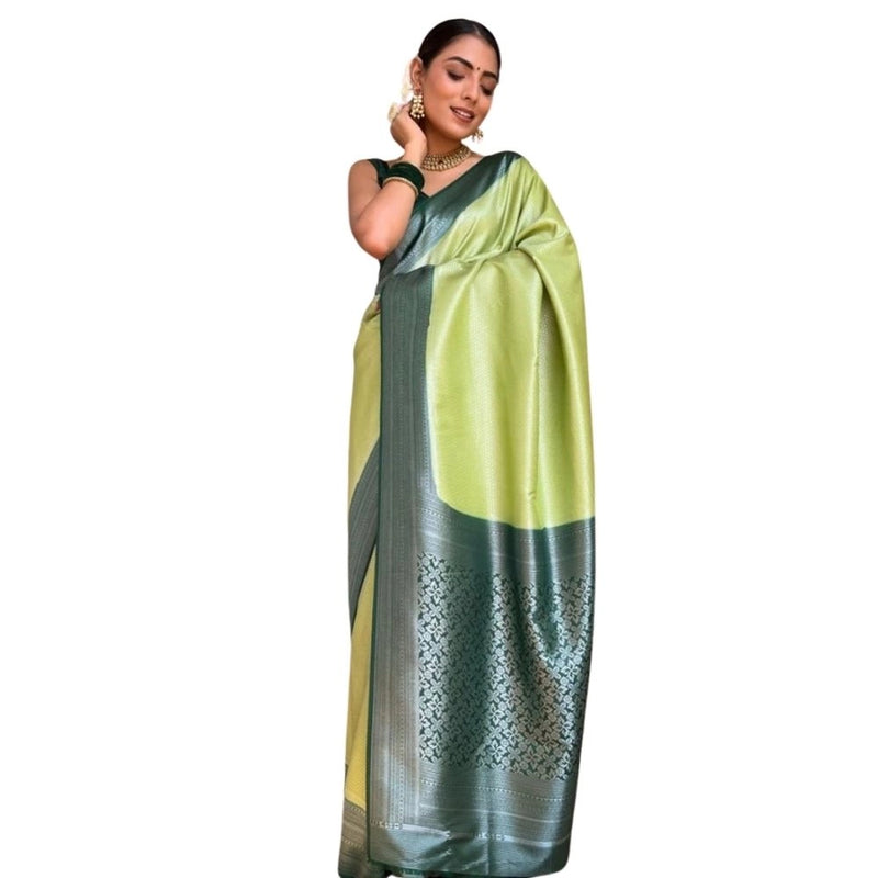Mayawye Women's Silk Printed Saree With Unstitched Blouse 5.5Mtr (Sea Green)