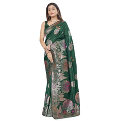 Mayawye Women's Silk Printed Saree With Unstitched Blouse 5.5Mtr (Green)