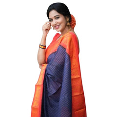 Mayawye Women's Silk Printed Saree With Unstitched Blouse 5.5Mtr (Blue)