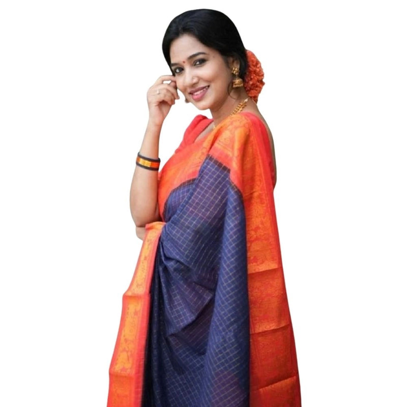 Mayawye Women's Silk Printed Saree With Unstitched Blouse 5.5Mtr (Blue)