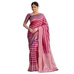Mayawye Women's Silk Printed Saree With Unstitched Blouse 5.5Mtr (Pink)