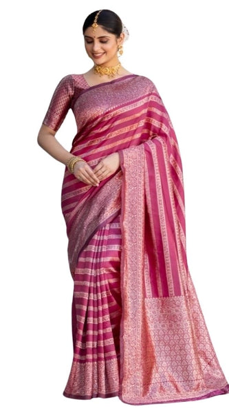 Mayawye Women's Silk Printed Saree With Unstitched Blouse 5.5Mtr (Pink)