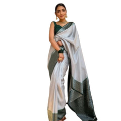 Mayawye Women's Silk Printed Saree With Unstitched Blouse 5.5Mtr (Grey)