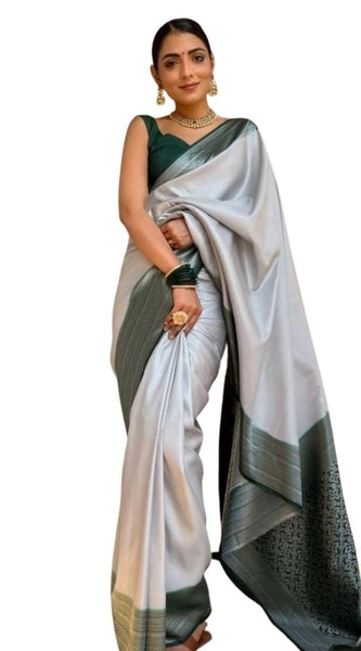 Mayawye Women's Silk Printed Saree With Unstitched Blouse 5.5Mtr (Grey)
