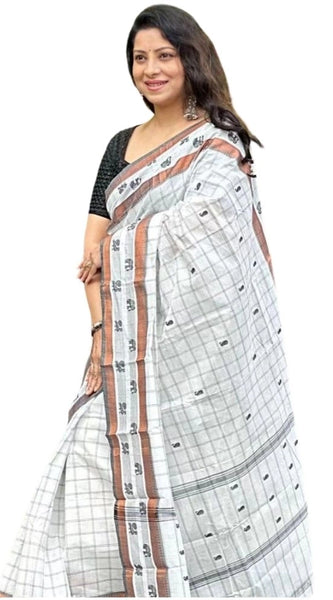 Mayawye Women's Silk Printed Saree With Unstitched Blouse 5.5Mtr (Off White)