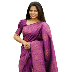 Mayawye Women's Silk Printed Saree With Unstitched Blouse 5.5Mtr (Purple)