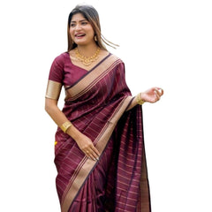 Mayawye Women's Silk Printed Saree With Unstitched Blouse 5.5Mtr (Maroon)