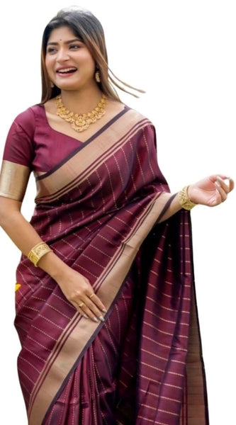 Mayawye Women's Silk Printed Saree With Unstitched Blouse 5.5Mtr (Maroon)