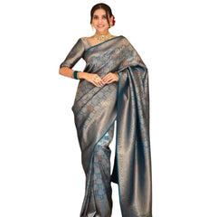 Mayawye Women's Silk Printed Saree With Unstitched Blouse 5.5Mtr (Rama)