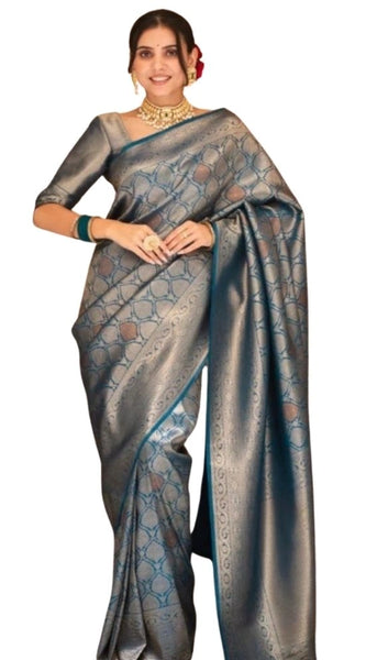Mayawye Women's Silk Printed Saree With Unstitched Blouse 5.5Mtr (Rama)