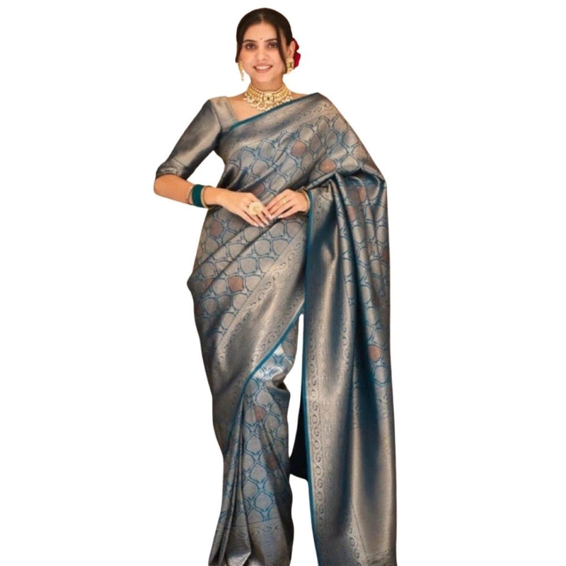 Mayawye Women's Silk Printed Saree With Unstitched Blouse 5.5Mtr (Rama)