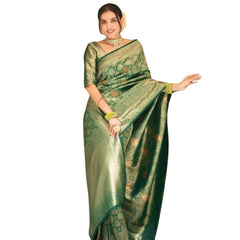 Mayawye Women's Silk Printed Saree With Unstitched Blouse 5.5Mtr (Green)