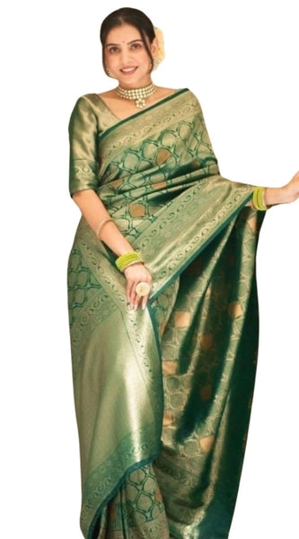 Mayawye Women's Silk Printed Saree With Unstitched Blouse 5.5Mtr (Green)