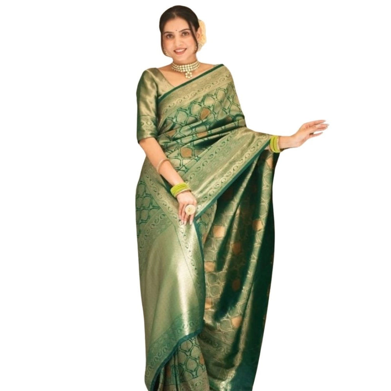 Mayawye Women's Silk Printed Saree With Unstitched Blouse 5.5Mtr (Green)