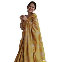 Mayawye Women's Silk Printed Saree With Unstitched Blouse 5.5Mtr (Yellow)