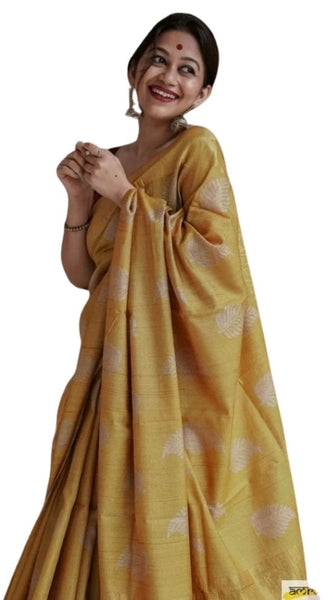 Mayawye Women's Silk Printed Saree With Unstitched Blouse 5.5Mtr (Yellow)