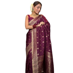 Mayawye Women's Silk Printed Saree With Unstitched Blouse 5.5Mtr (Wine)