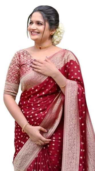 Mayawye Women's Silk Printed Saree With Unstitched Blouse 5.5Mtr (Maroon)