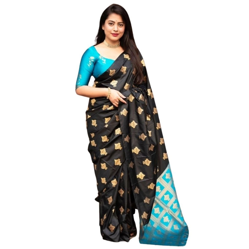 Mayawye Women's Silk Printed Saree With Unstitched Blouse 5.5Mtr (Sky Blue)