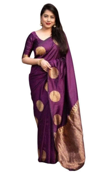 Mayawye Women's Silk Printed Saree With Unstitched Blouse 5.5Mtr (Wine)