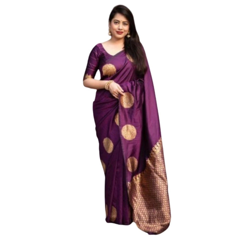Mayawye Women's Silk Printed Saree With Unstitched Blouse 5.5Mtr (Wine)