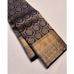 Mayawye Women's Silk Printed Saree With Unstitched Blouse 5.5Mtr (Navy Blue)