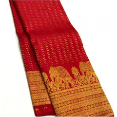 Mayawye Women's Silk Printed Saree With Unstitched Blouse 5.5Mtr (Red)