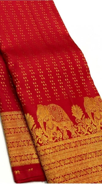 Mayawye Women's Silk Printed Saree With Unstitched Blouse 5.5Mtr (Red)