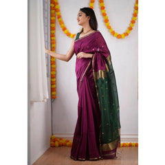 Mayawye Women's Cotton  Printed Saree With Unstitched Blouse 5.5Mtr (Wine)