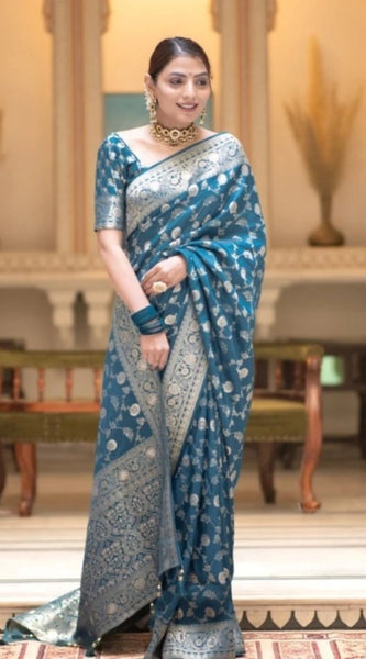 Mayawye Women's Silk Printed Saree With Unstitched Blouse 5.5Mtr (Rama)