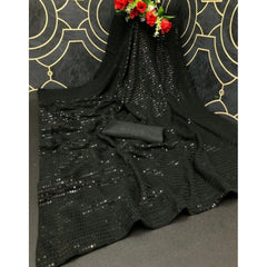 Mayawye Women's Georgette Embellished Sequnece Bollywood Saree With Unstitched Blouse 5.5Mtr (Black)