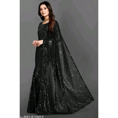 Mayawye Women's Georgette Embellished Sequnece Bollywood Saree With Unstitched Blouse 5.5Mtr (Black)