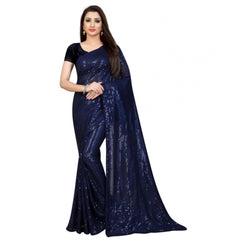 Mayawye Women's Georgette Embellished Sequnece Bollywood Saree With Unstitched Blouse 5.5Mtr (Blue)