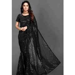 Mayawye Women's Georgette Embellished Sequnece Bollywood Saree With Unstitched Blouse 5.5Mtr (Black)