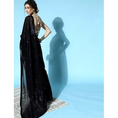 Mayawye Women's Georgette Embellished Sequnece Bollywood Saree With Unstitched Blouse 5.5Mtr (Black)