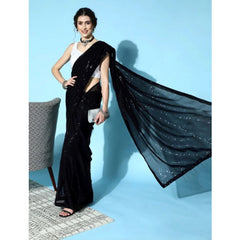 Mayawye Women's Georgette Embellished Sequnece Bollywood Saree With Unstitched Blouse 5.5Mtr (Black)