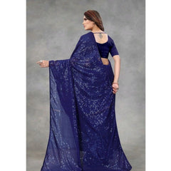 Mayawye Women's Georgette Embellished Sequnece Bollywood Saree With Unstitched Blouse 5.5Mtr (Blue)