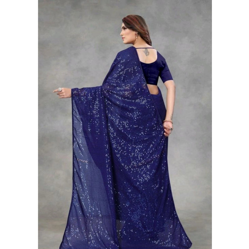 Mayawye Women's Georgette Embellished Sequnece Bollywood Saree With Unstitched Blouse 5.5Mtr (Blue)