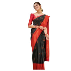Mayawye Women's Silk Printed Saree With Unstitched Blouse 5.5Mtr (Black)