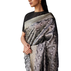 Mayawye Women's Silk Printed Saree With Unstitched Blouse 5.5Mtr (Grey)