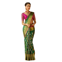 Mayawye Women's Silk Printed Saree With Unstitched Blouse 5.5Mtr (Green)