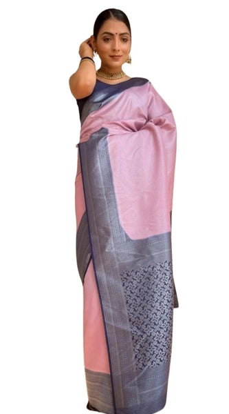 Mayawye Women's Silk Printed Saree With Unstitched Blouse 5.5Mtr (Pink)
