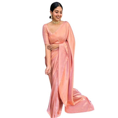 Mayawye Women's Silk Printed Saree With Unstitched Blouse 5.5Mtr (Peach)