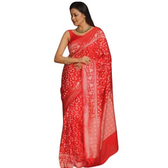 Mayawye Women's Silk Printed Saree With Unstitched Blouse 5.5Mtr (Orange)