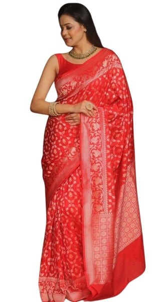 Mayawye Women's Silk Printed Saree With Unstitched Blouse 5.5Mtr (Orange)