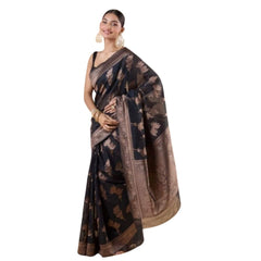 Mayawye Women's Silk Printed Saree With Unstitched Blouse 5.5Mtr (Black)