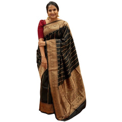 Mayawye Women's Silk Printed Saree With Unstitched Blouse 5.5Mtr (Black)