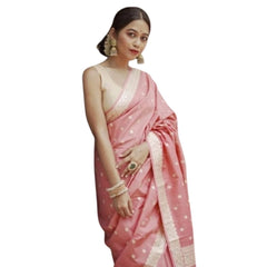 Mayawye Women's Cotton  Printed Saree With Unstitched Blouse 5.5Mtr (Peach)