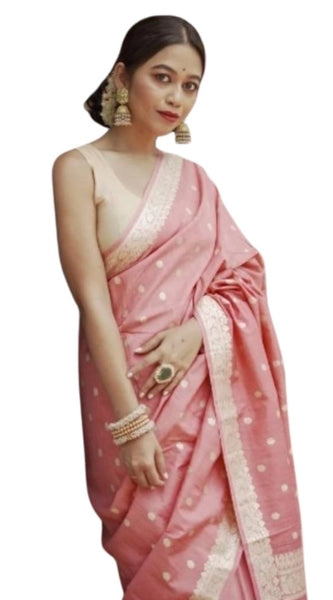 Mayawye Women's Cotton  Printed Saree With Unstitched Blouse 5.5Mtr (Peach)